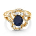 thumbnail image 2 of Gem Stone King 3.02 Ct Oval Blue Sapphire 18K Yellow Gold Plated Silver Ring (Size 7), 2 of 3