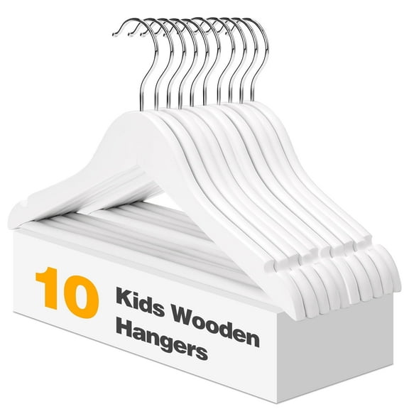 BagDream Wooden Baby Hangers for Closet, 20 Pack Kids Wooden Hangers for Baby Clothes, Heavy Duty Wood Toddler Coat Hanger with Chrome Hook, 12.75 inch, White