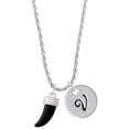 thumbnail image 1 of Delight Jewelry Black Sabre Tooth Silvertone Script Initial Disc - V - Charm Necklace, 20"+3", 1 of 4
