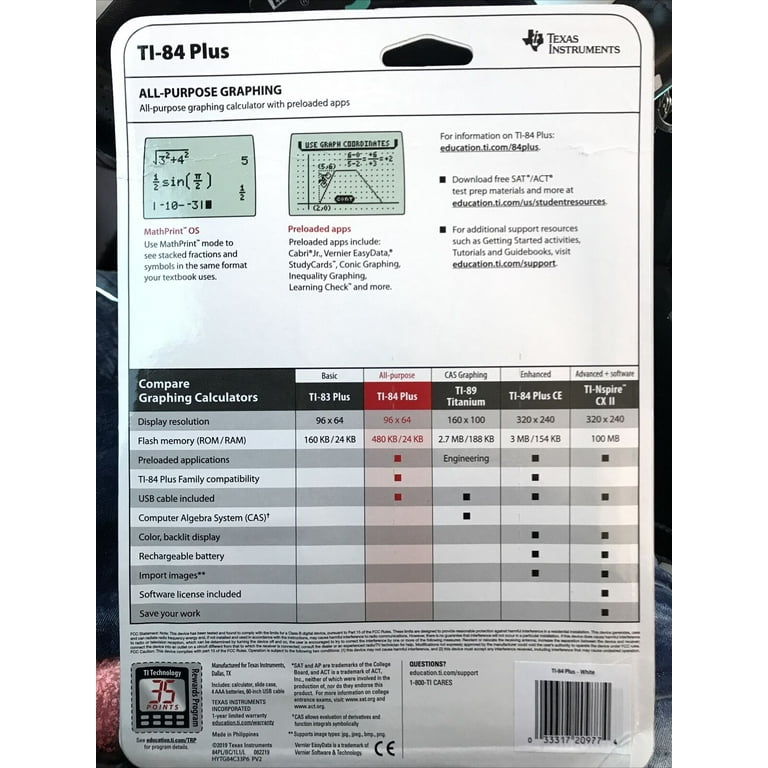 Texas Instruments TI-84 Plus White Graphing Calculator, ACT Texas Instruments TI-84 Plus White Graphing Calculator, ACT
