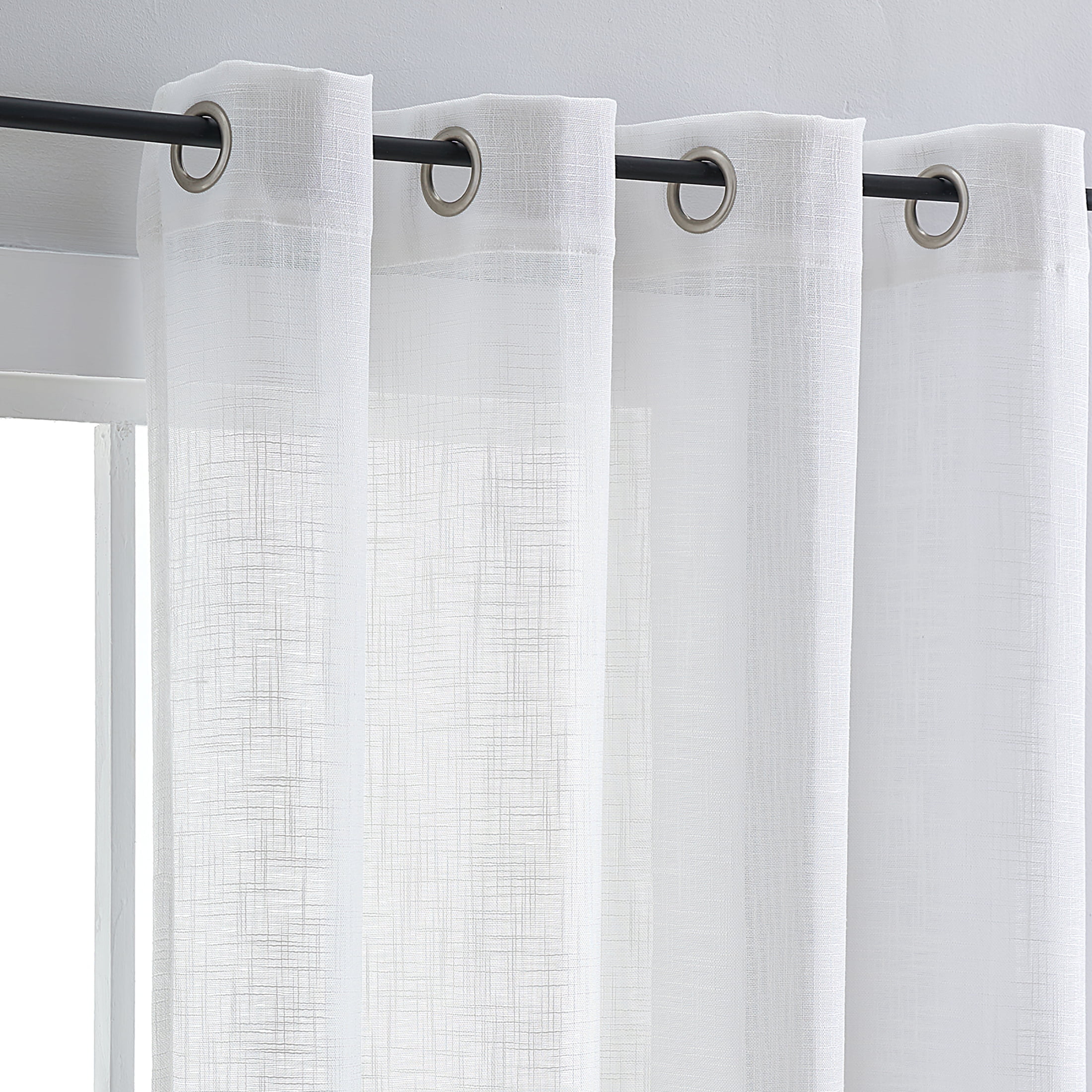 Exultantex Semi Sheer Curtains for Living Room Linen Textured Rustic Grey  Panels, 52W x 84L, 2 Pcs, Grommet Top 