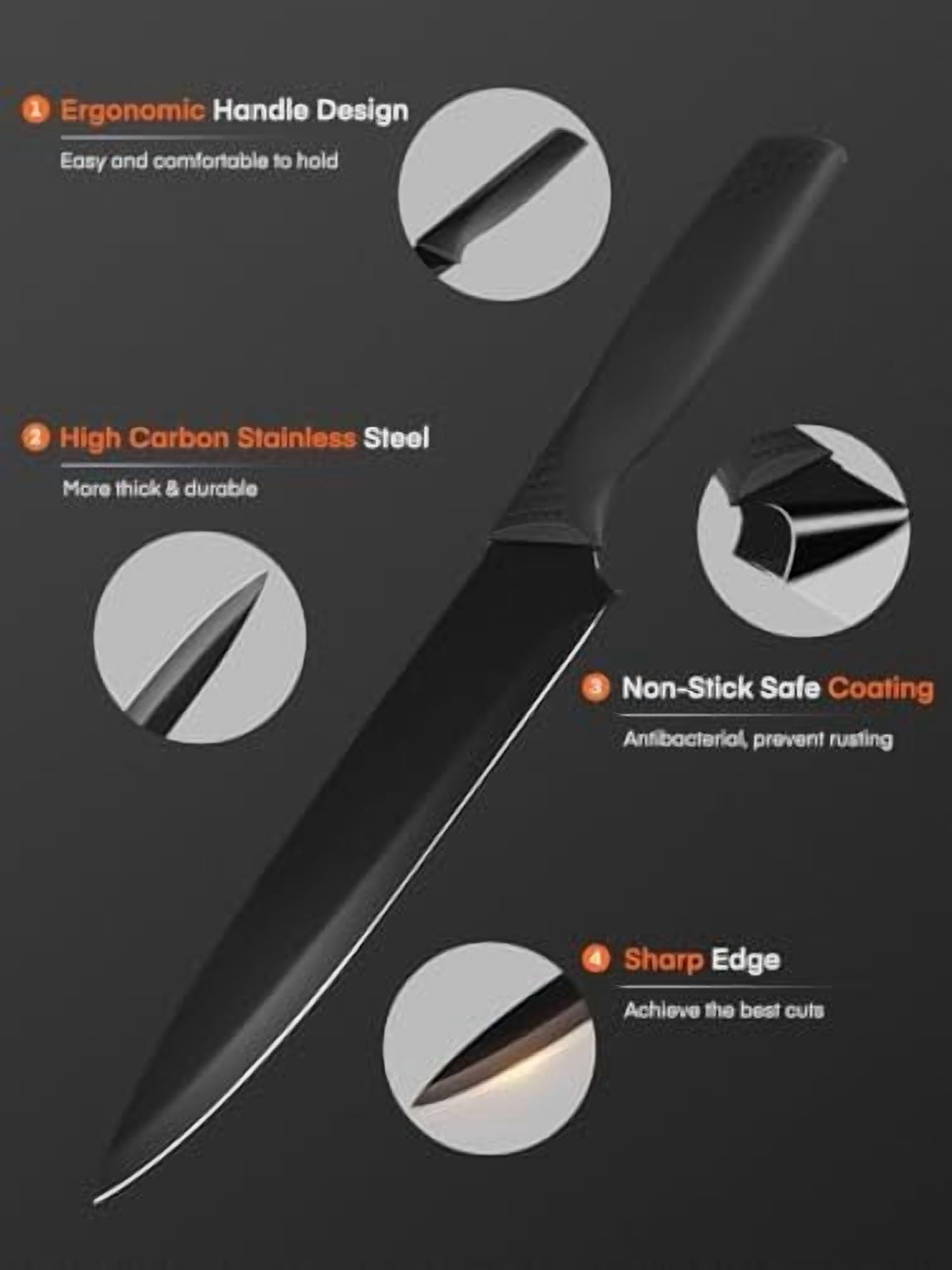 Knife Set23 Pieces Kitchen Knives Set with Block High Carbon Stainless Steel Self-Sharpening Knife Block Set with Built-in Sharpener and Wooden Block with Cheese and Pizza Knife, Black