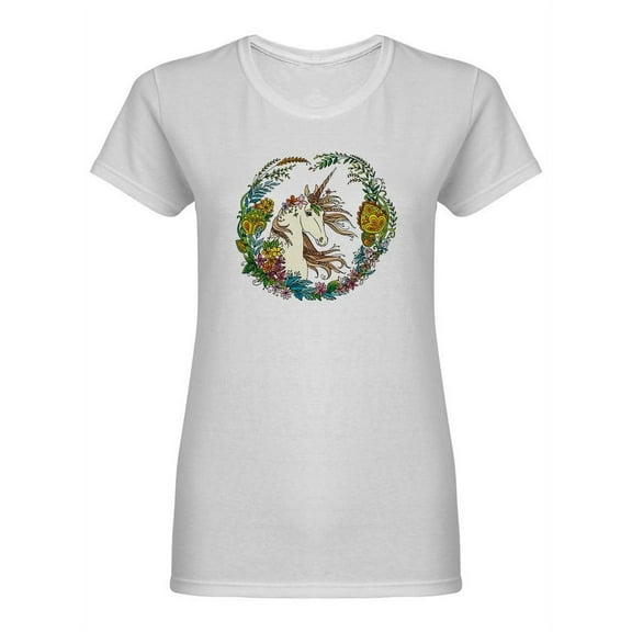 Beautiful Unicorn With Flowers Shaped T-Shirt Women -Image by Shutterstock, Female Medium