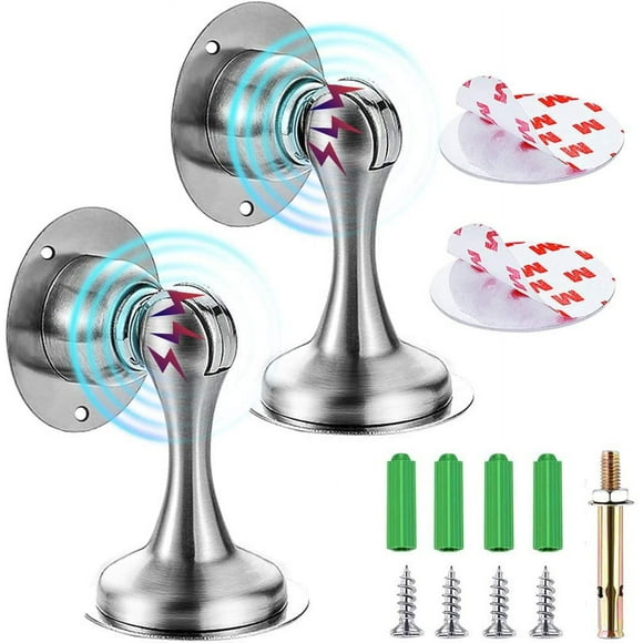 Magnetic Door Stop Brushed Nickel Magnetic Door Stop Magnet Door Stop with Double Sided Tape No Drilling Wall Mount Door Stop to Keep Your Door Open 2 Pack
