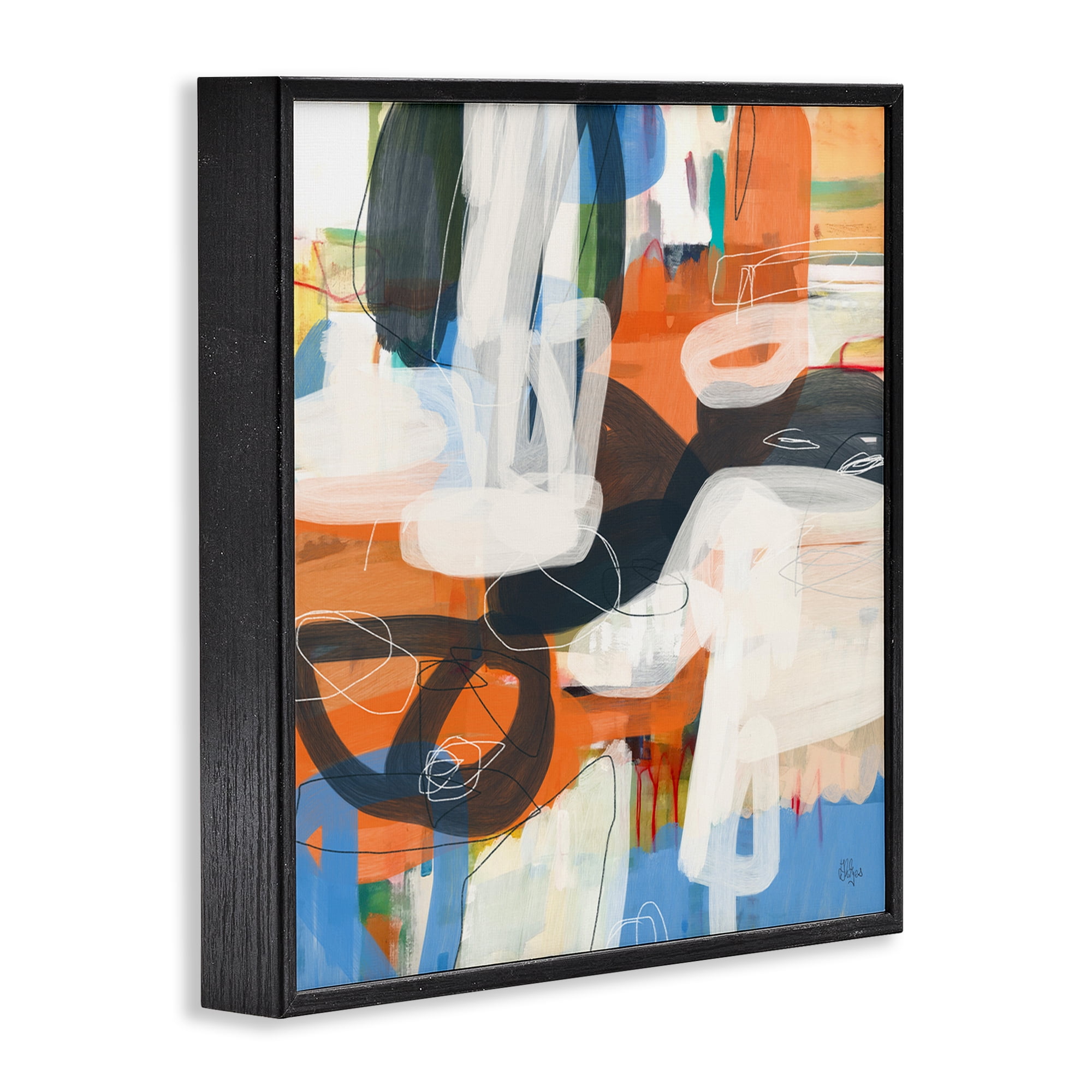 Stupell Industries Abstract Squiggle Distortion Abstract Painting Black Framed Art Print Wall Art, 17 x 17