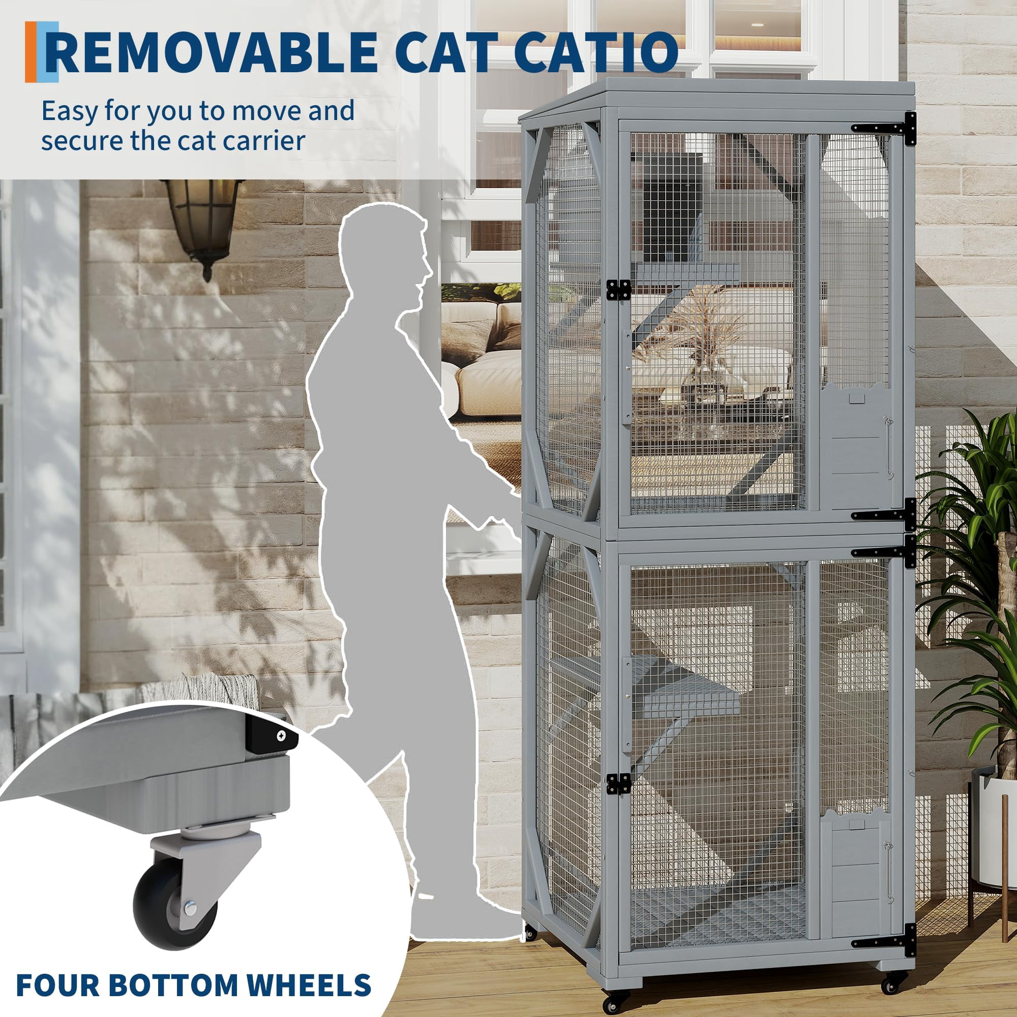 Outdoor Window Cat Enclosure, Walk-in Cat Cage, Outdoor Enclosure Extra Large,Grey,Small