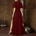 thumbnail image 4 of CIENVNSTG Women High Waist Crossover V Neck Dresses Summer Side Split Hem Dress Solid Color Short Sleeve Gown Female Commuter Casual Frock Party Dresses Wine 2XL, 4 of 4