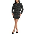 thumbnail image 2 of INSPIRE CHIC Women's 2 Piece Skirt Set Plaid Tweed Blazer Button Down Long Sleeve Jacket Mini Skirt Sets S Black, 2 of 7