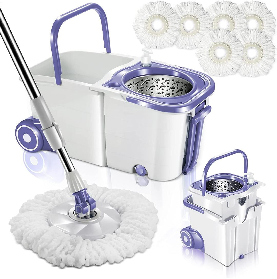 Spin Mop Bucket System with Wringer Set, Mop Buckets Separate Clean and