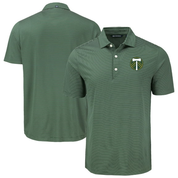 Men's-Cutter & Buck  Green Portland Timbers Forge Eco Fine Line Stripe Stretch Recycled Polo