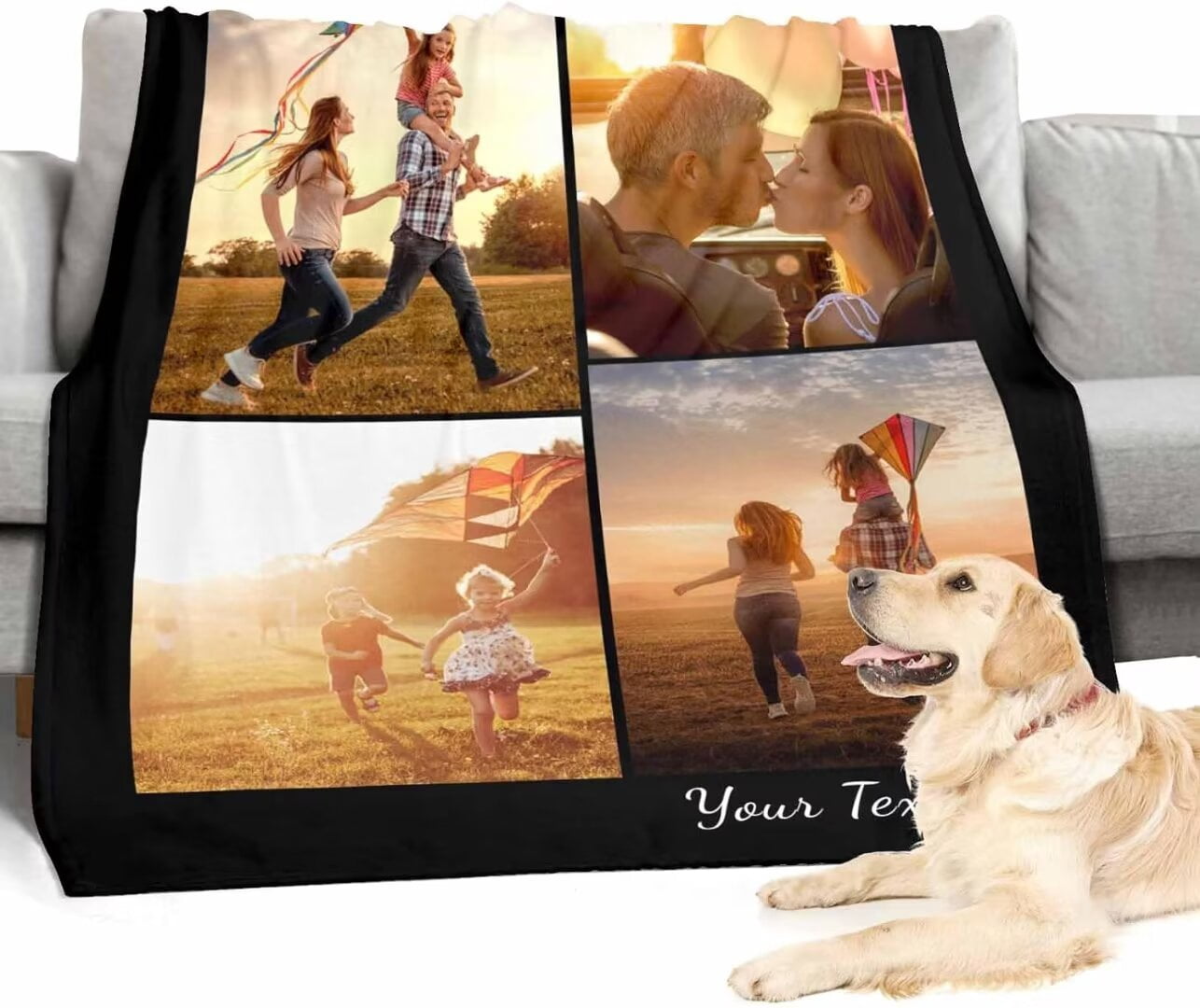 AISENIN Personalized Photo Blanket, 4 Photos Custom Blankets Photo Blankets Customize for Mom Grandma Wife Women from Daughter Son Husband