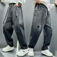 thumbnail image 2 of Huanglei Boys' Jeans Children's Baggy Jeans Cargo Trousers Relaxed Denim Trousers With Elastic Waistband, 2 of 8