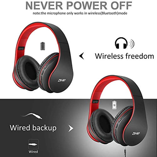 Bluetooth Over-Ear Headphones with Deep Bass Foldable Wireless and Wired Stereo Headset Buit in Mic for Cell Phone Black/red PC,Soft Earmuffs &Light Weight for Prolonged Wearing PC,TV