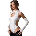 thumbnail image 1 of Tenue de Rave Noire pour Femmes Mode Urbaine Découpée Y2K Manches Longues Justaucorps, 1 of 6