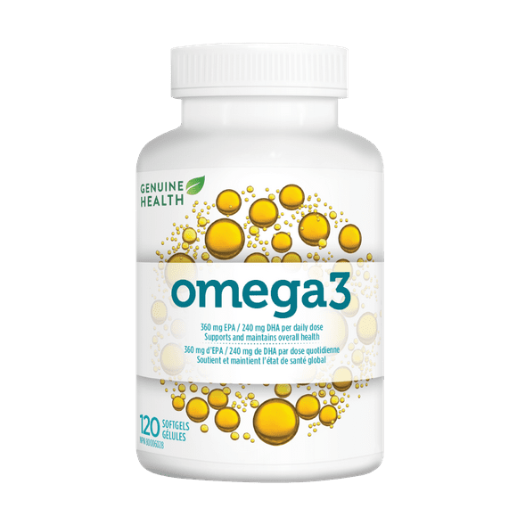 Genuine Health Omega3+ Daily, 240 softgels, 360mg EPA, 240mg DHA, Supports healthy heart and brain function, Wild-caught, Non-GMO