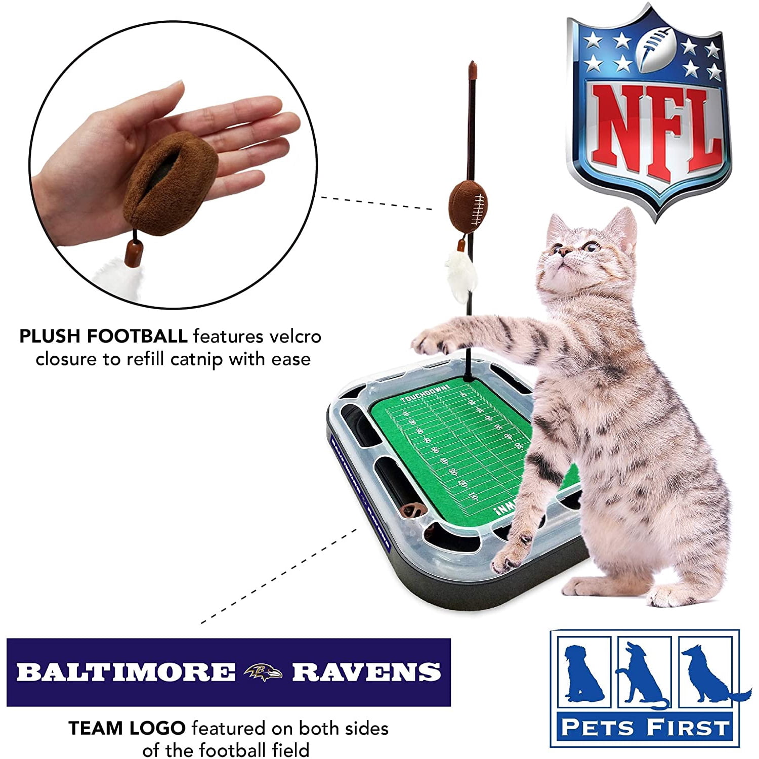 NFL Baltimore Ravens CAT Scratcher Toy with Catnip Plush & Feather Cat and Kitty Toy