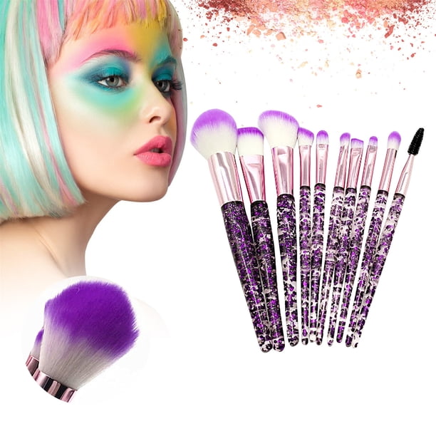 Rubor para mejillas, rubor en polvo rosa, juego de 10 brochas de maquillaje portátiles, brochas, juego de brochas para sombras de ojos, brochas de maquillaje