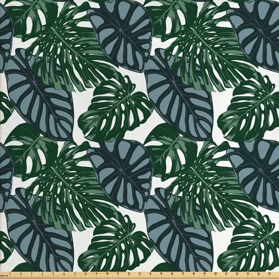 Leaves Fabric by the Yard, Exotic Monstera Philodendron and Alocasia Leaf Foliage on Plain Backdrop, Decorative Upholstery Fabric for Chairs & Home Accents, White and Multicolor by Ambesonne