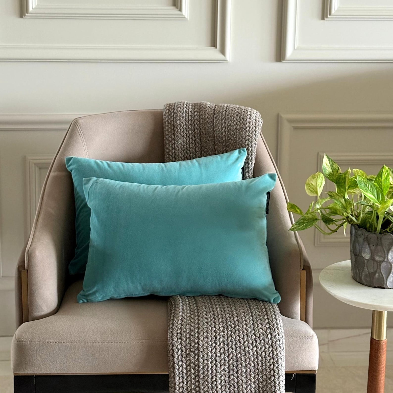 Aqua Blue Luxury Lumbar Pillow Cover 12"x16" | Pack of 2 Modern Velvet Oblong Pillow Cover Solid | Plain Solid Pillowcases for Bed, Couch & Sofa, Modern Home Décor - Aqua Velvet Dream