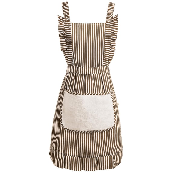 WEIKE Striped cotton and linen lace apron, large pockets, can be used to wipe hands, for kitchen use