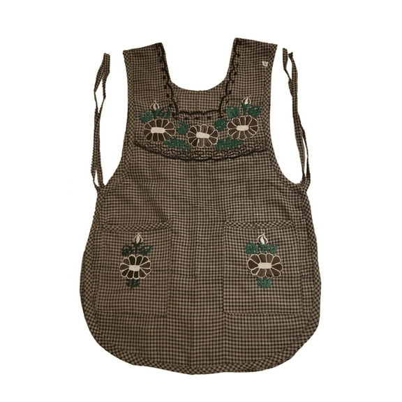 Authentic Traditional Mexican Apron for Women with Pockets and Beautiful Flower Embroidery - Mandiles para Mujer Mexicanos Mandil escapulario mandil Artesanal cobbler apron smocks - Brown