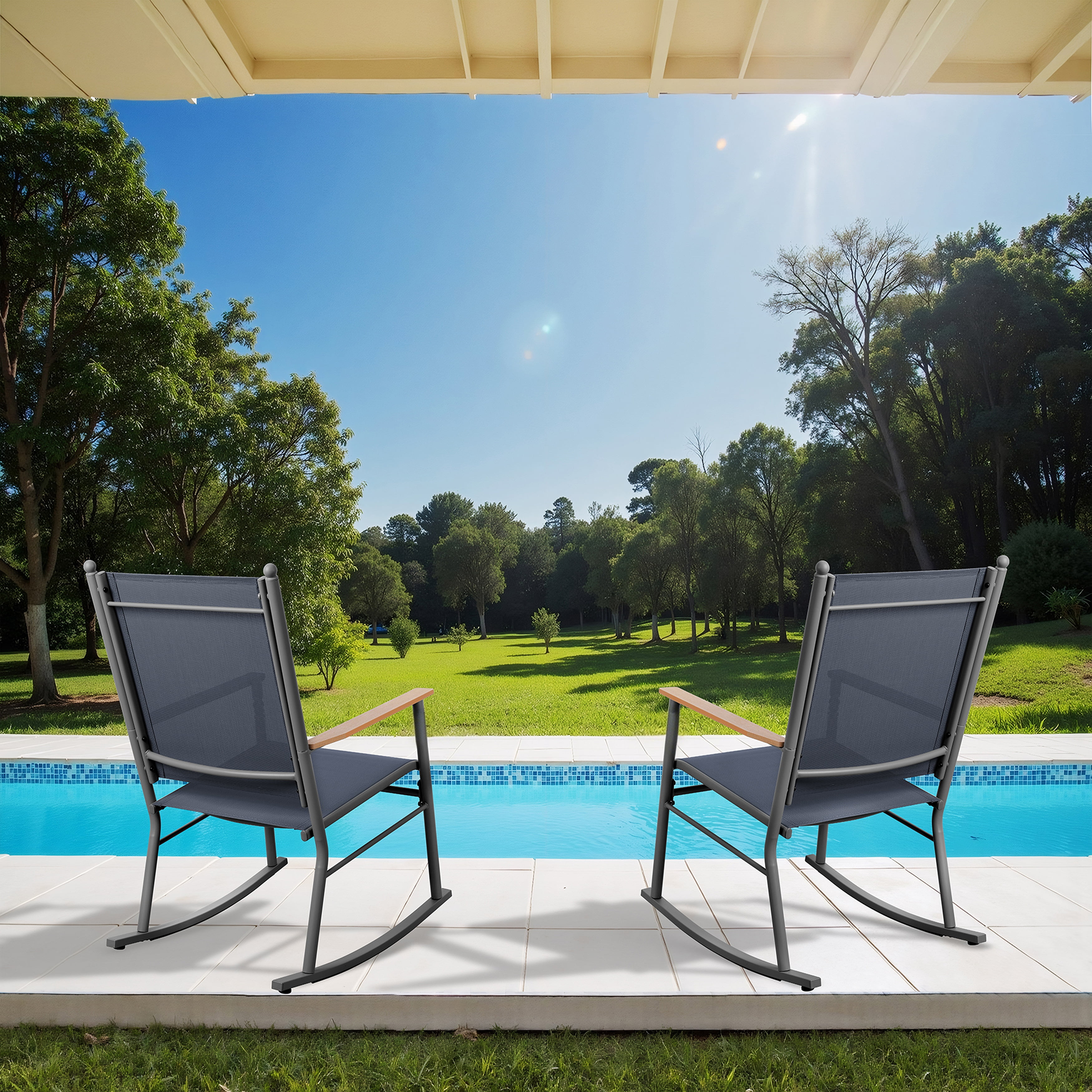 Walsunny Outdoor Patio Chairs Set of 2 Rockers Metal Rocking Chairs Furniture for Porch Backyard Lawn Garden,Gray