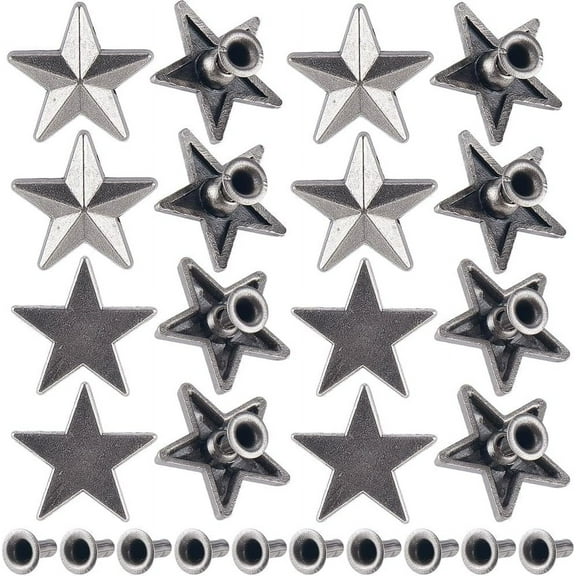 1 Box 40Pcs Star Rivets 2 Styles Star Rivet Studs Silver Pentagram Five-Pointed Metal Leather Craft Spikes Decorative Garment Rivets