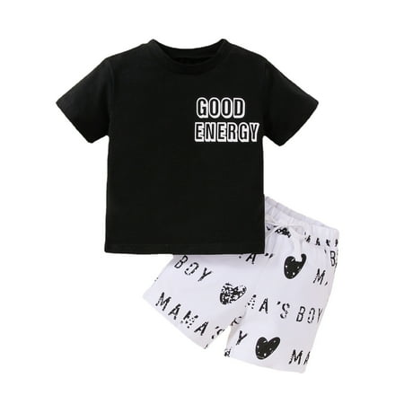

Rovga Boys 2 Piece Outfit Baby Cotton Print Spring Summer Short Sleeve Tshirt Tops Shorts Outfits Set Clothes Boy Outfits