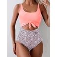 thumbnail image 3 of SOMER Women’s One Piece Swimsuit Tummy Control Cutout Tie Knot Swimwear High Waisted Bathing Suit Pink XL, 3 of 5