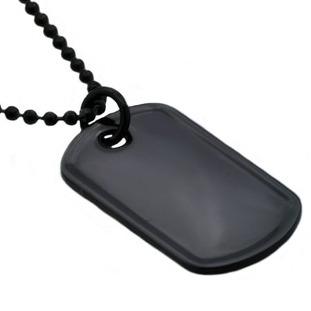 Mens Black Plated Stainless Steel Dog Tag Pendant