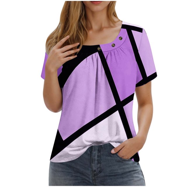 Camisetas de Cuello Redondo Impreso Gradiente de las Mujeres, Manga Corta Casual Top para el Uso Diario