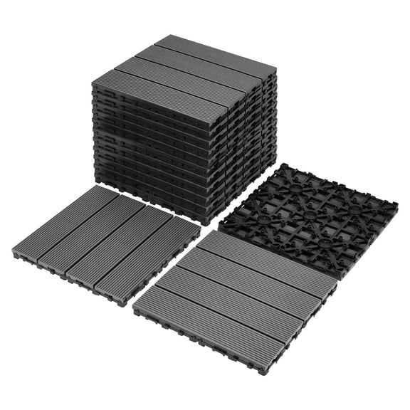 YIYADO 9Pcs Heavy Duty Wood Plastic Deck Tiles, 11.8"x11.8", Recyclable Interlocking Flooring for Patio, Balcony & Indoor Use, Gray