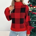 thumbnail image 5 of ZUKMRJPC Christmas Sweater for Women Turtleneck Long Sleeve Plaid Cozy Knitted Pullover Sweaters Fall Casual Slim Fit Tops, 5 of 7