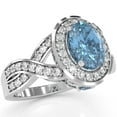 thumbnail image 2 of Three Stone Blue Topaz Diamond Peekaboo Halo Engagement Ring In 14k White Gold, 2 of 5
