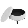 thumbnail image 4 of Partner Furniture 30" Round Faux Leather Tufted Storage Ottoman in White, 4 of 6