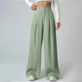 thumbnail image 2 of ZHYou Womens Palazzo Pants,High Waisted,Wide Leg,Tailored Pleated Trousers,Baggy Flowy Slack Pants,Green,Size M, 2 of 6
