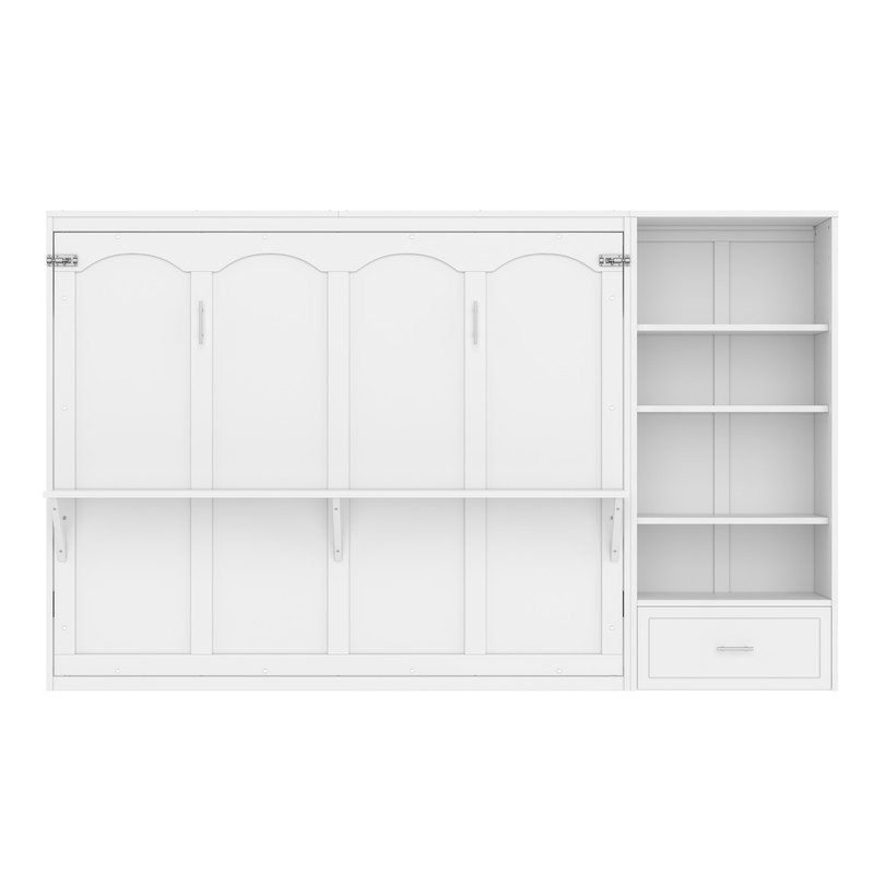 Queen Size Wall Murphy Bed with Adjustable Shelf, All-in-One Storage Bed Frame with Drawer, Folding Platform Bed for Guest Room