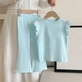 thumbnail image 4 of Zpanxa Girls Matching Sets Solid Color Flutter Sleeve Sleeveless Top with Flared Long Pants 2 Piece Set 2 Years, 4 of 6