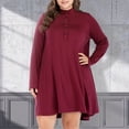 thumbnail image 2 of cfhntfmh Robes Grande Taille pour Femmes Confortables Col Montant Boutons Manches Longues Robe Mini Automne Douce T-Shirts Surdimensionnés Robe, 2 of 5