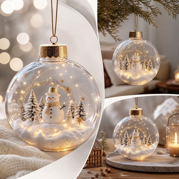 YuanGuangQ Christmas LED Bauble Ornament, Clear Plastic Winter Scene Pendant With Light And Detail, Xmas Tree Holiday Party Home Indoor Outdoor Seasonal Decorative Decor