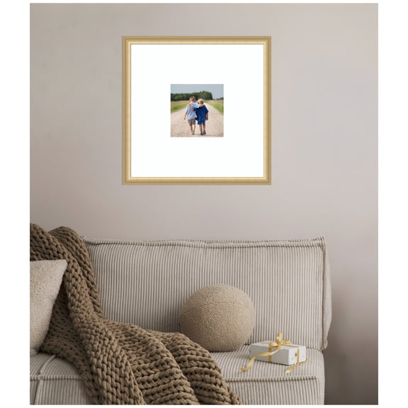 Kate and Laurel Florence Gold  Rectangle Picture Frame 20x20 Matted to 8x8 Gold Classic Photo Frame for Gallery Wall Decor