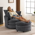 thumbnail image 3 of Ktaxon Swivel Corduroy Round Chair with Ottoman, 360-Degree Rotation Accent Chair, Double Layer Cushion Sofa with Lumbar Pillow, Ideal for Home Office Gray, 3 of 6