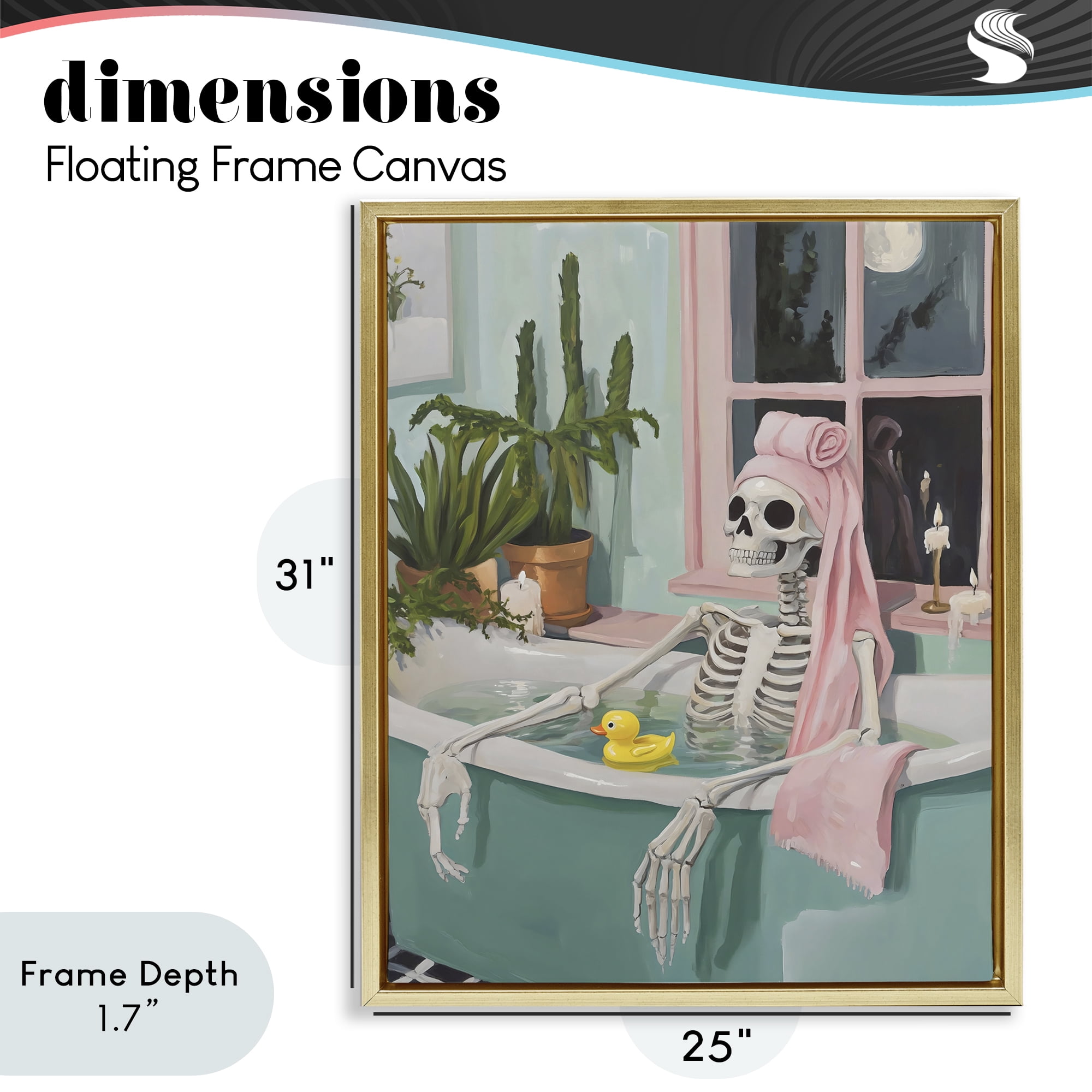 Stupell Industries Midnight Soak Skeleton Gold Framed Floater Canvas Wall Art, design by The Prints Vibe