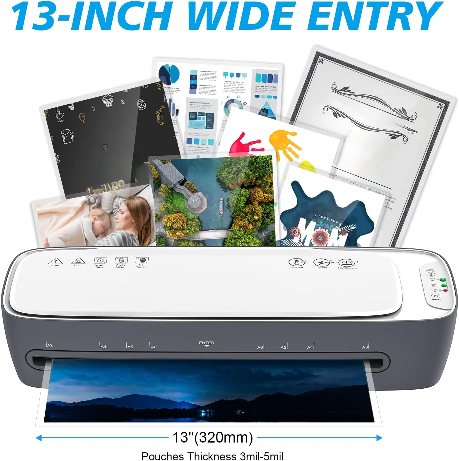 Laminator 13" Hot Press Laminator with Laminating Sheet, 9-in-1 Desk Laminator, 60-second Preheat