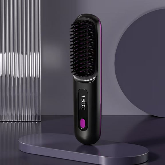 2025 New,Cordless Hair Straightener Brush,Portable Straightener Comb, Straightening Comb Rechargeable Go Travel Hot Combs Mini with Temperature Display for Women(Black)