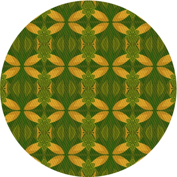 Ahgly Company Machine Washable Indoor Round Transitional Dark Yellow Green Area Rugs, 3' Round