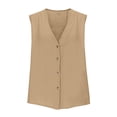 thumbnail image 4 of New Women’s Button down Vest Cotton Linen V Neck Sleeveless Shirts Casual Loose Summer Casual Jacket Waistcoat Khaki S, 4 of 5