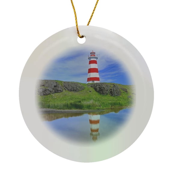 3drose, Canada, Nova Scotia, Brier Island. Brier Island Lighthouse., Circle Porcelain Ornament