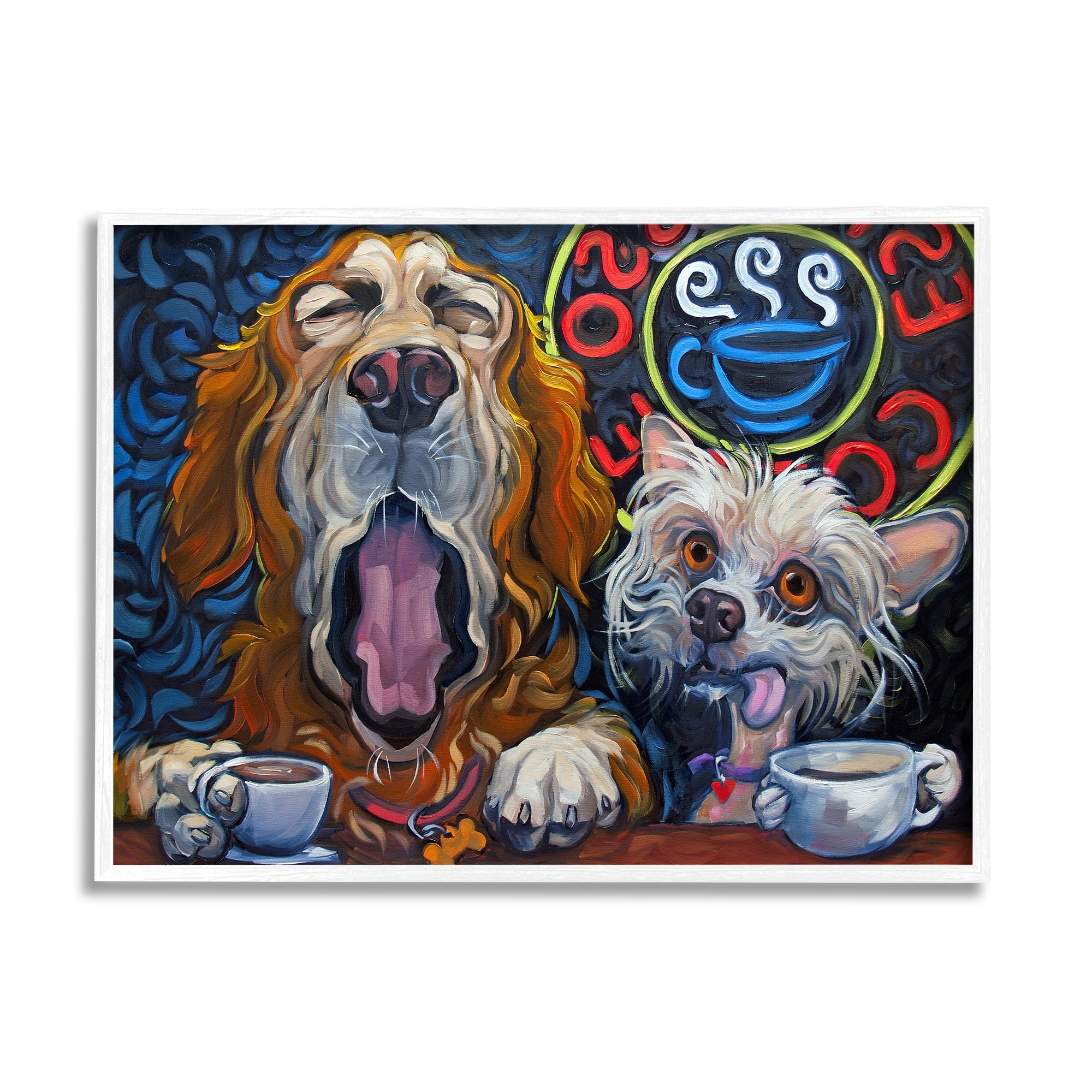 Stupell Industries Bold Modern Dogs Coffee Bar Yawning Teacups Framed Wall Art, 30 x 24, Design by CR Townsend
