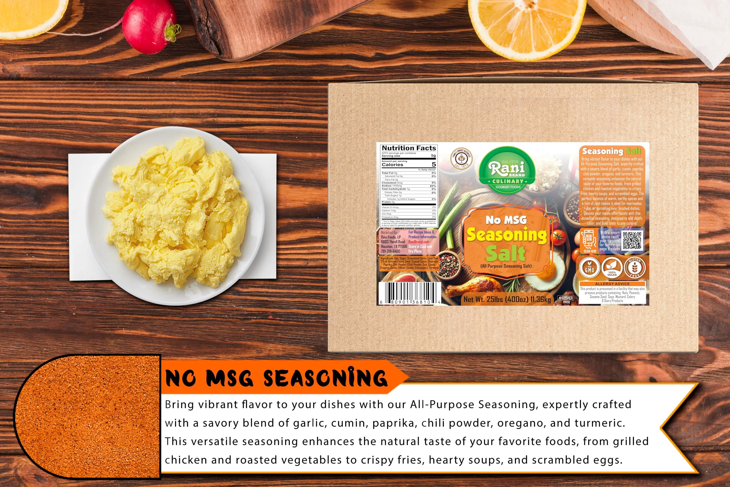 Rani No MSG Seasoning Salt (All Purpose Seasonign Salt) 400oz (25lbs) 11.36kg Bulk Box ~ All Natural | Gluten Friendly | NON-GMO | Kosher | Vegan